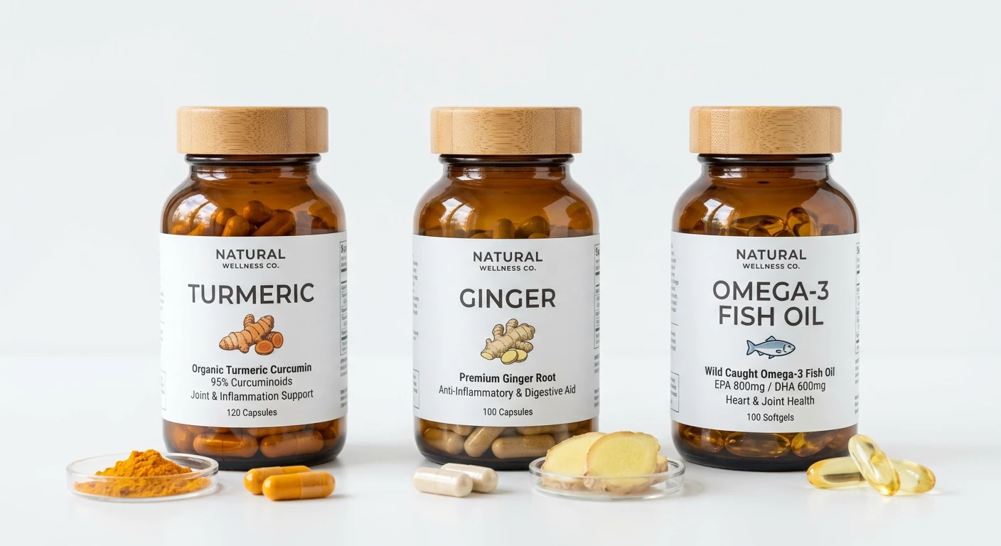 Anti-inflammatory supplement stack 2026 — curcumin, omega-3 fish oil, boswellia, ginger, and quercetin for chronic inflammation and joint comfort